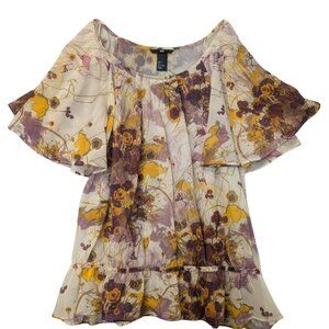H&M Women's Multicolored Floral Transparent Sheer Top/Blouse